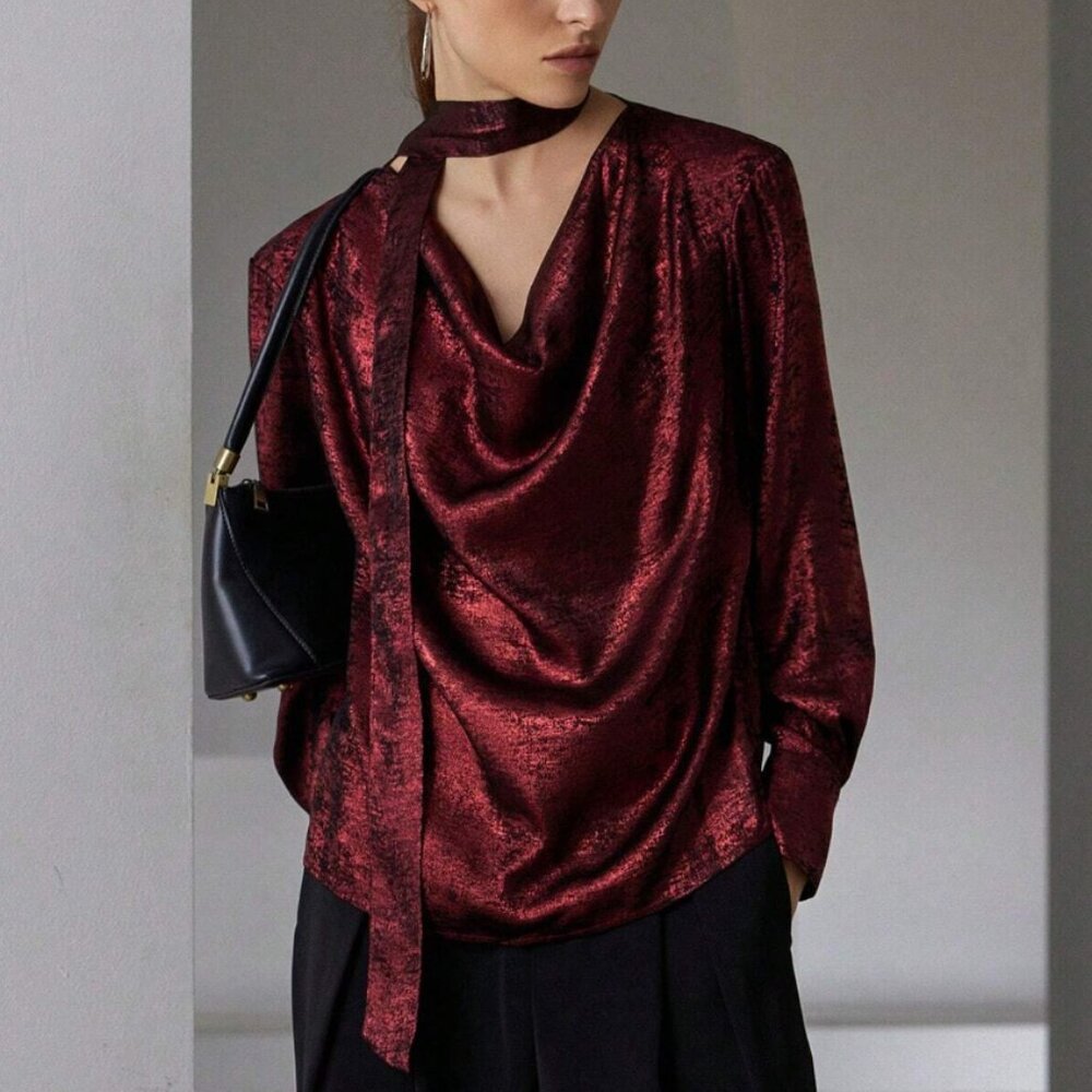 NEW W/ TAGS! Burgundy Blouse w/ Neck Sash